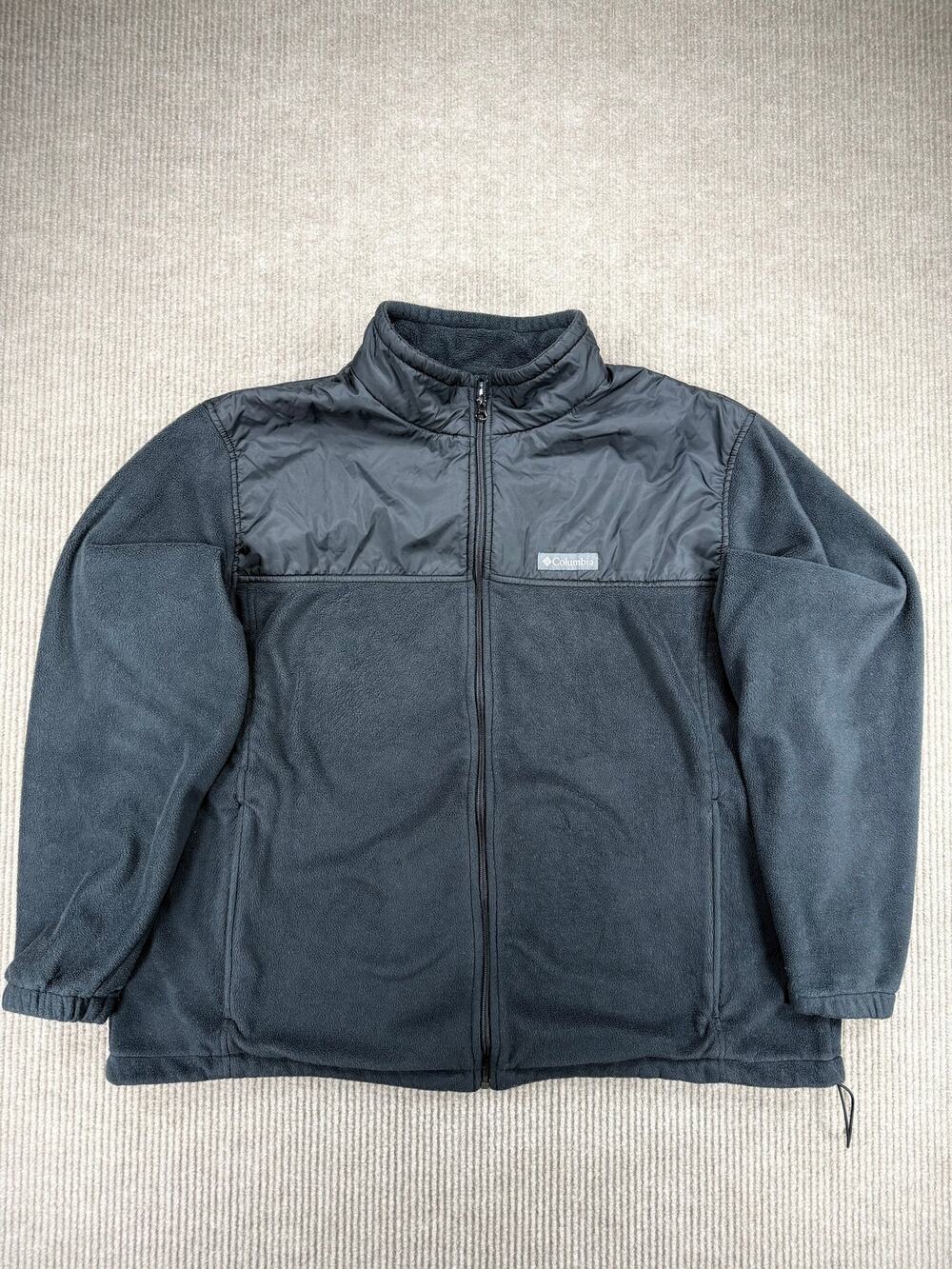 Columbia Full Zip Fleece Jacket Black Nylon Overlay 3X